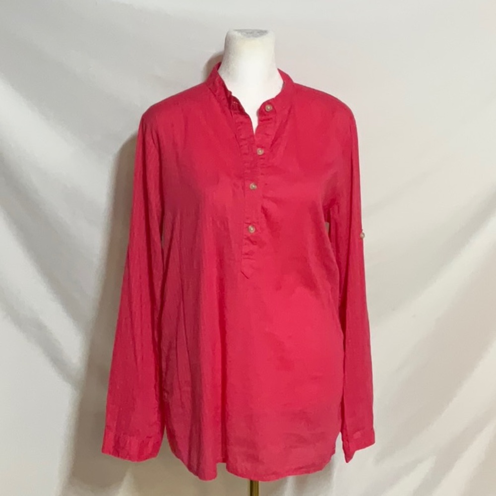 GAP Pink Blouse with Stand-Up Collar and Pintucks